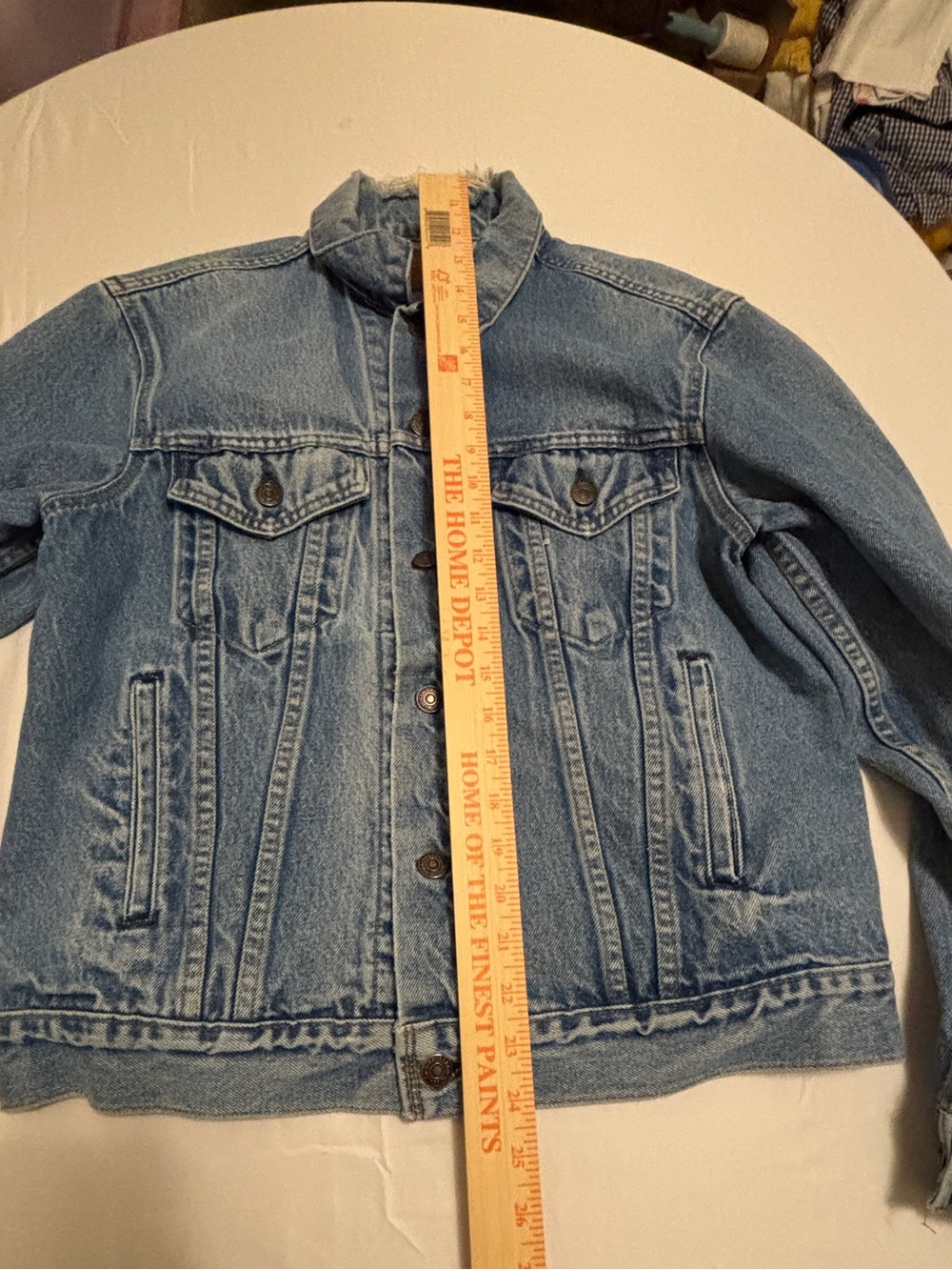 Levi's Denim Cropped Jacket with Pink Painted Stars Size 42 - Picture 10 of 15